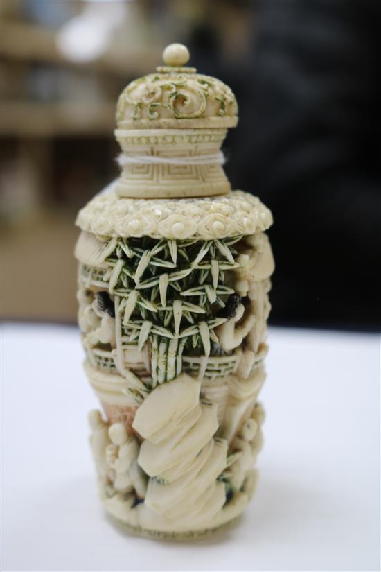 A Chinese coloured ivory snuff bottle 19th century 10cm.